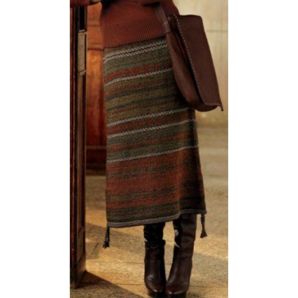 Peruvian Connection Striped Knit Tassel Pull On Maxi Skirt Boho Earthy Fall XL
